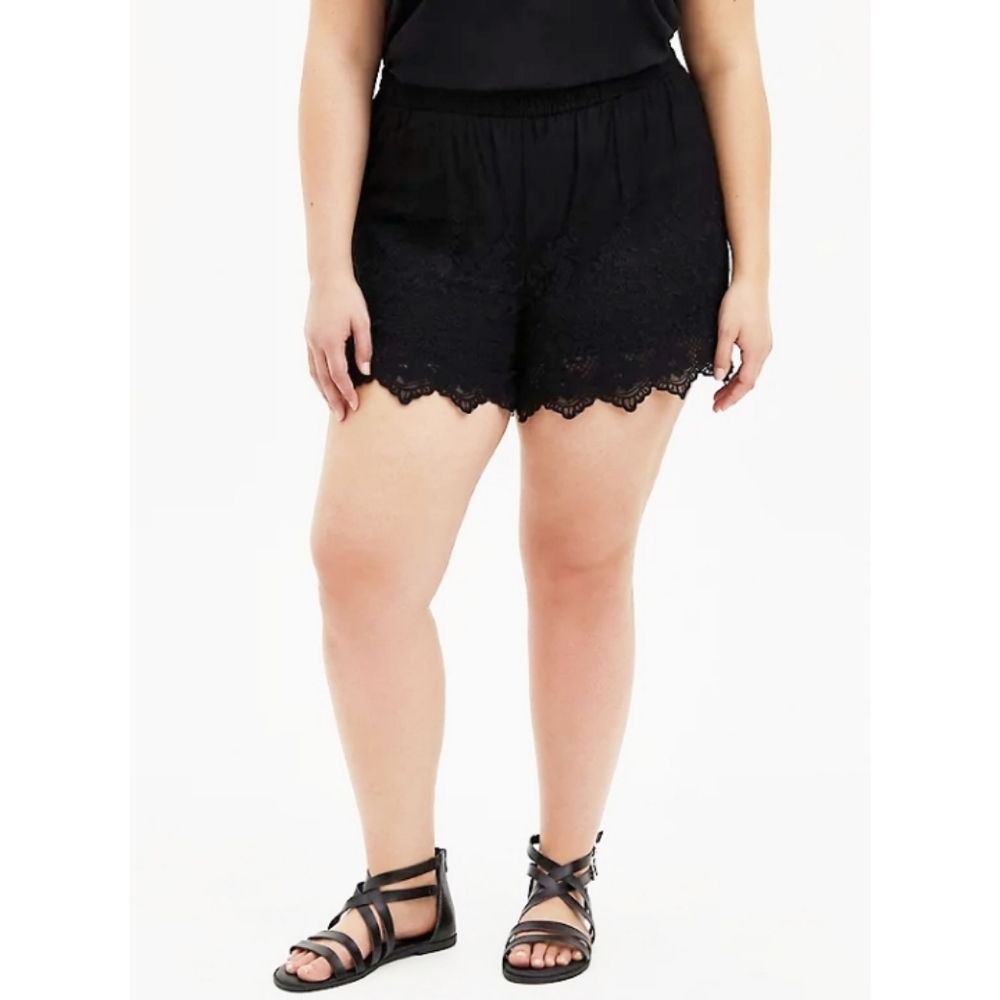 Black Embroidered Lace Shorts